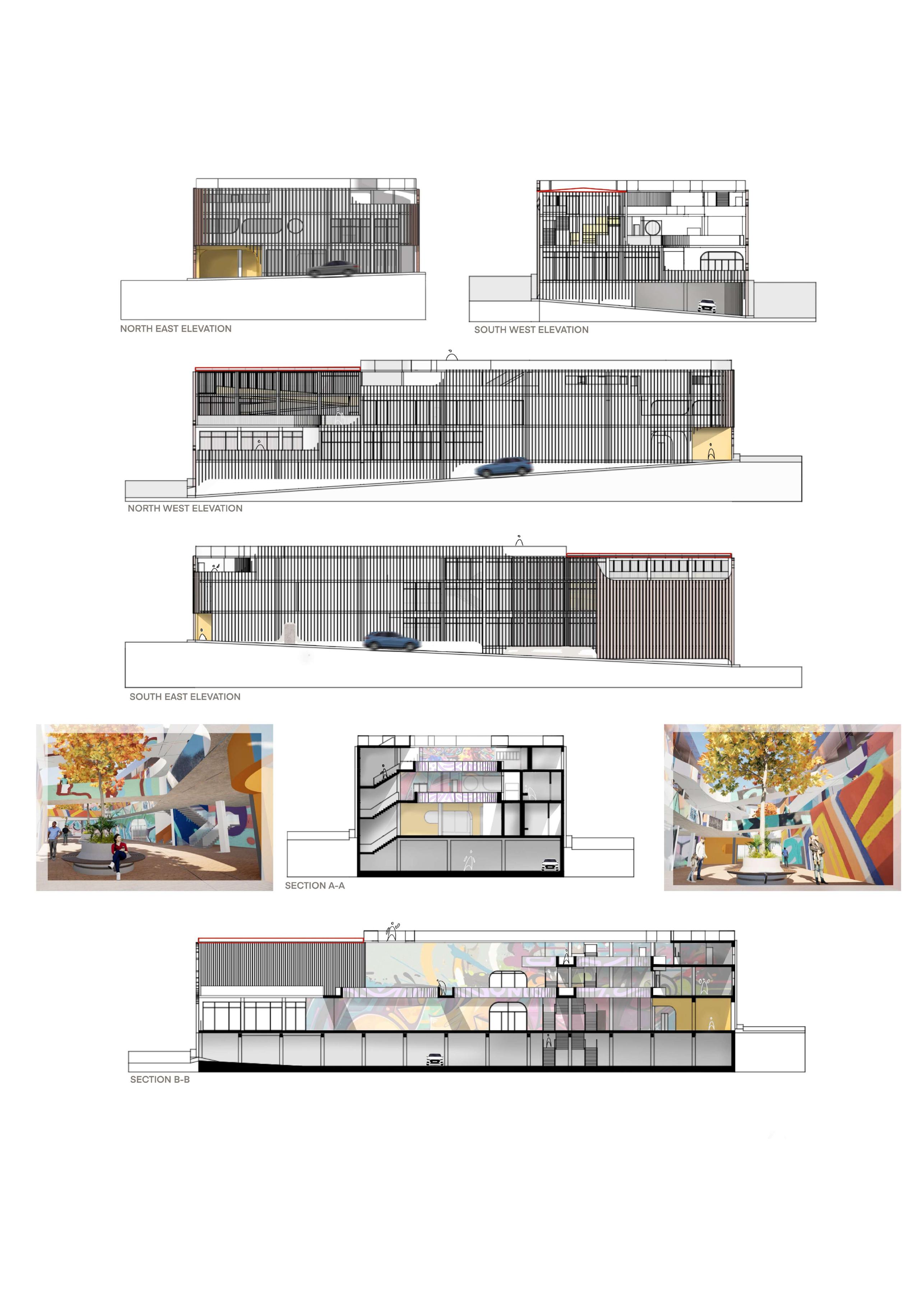 41 on Cal — the carved atrium opening